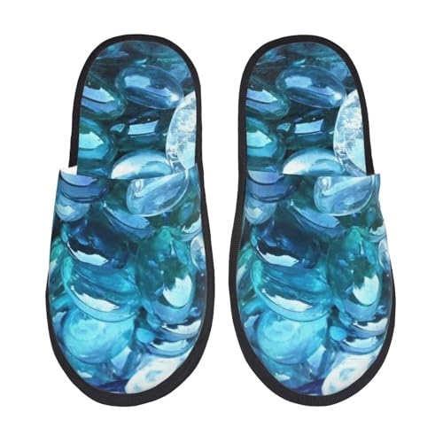 Kuilepa Blauer Kyanit-Druck für Damen, flauschige Slipper, für drinnen und draußen, Winterhausschuhe, Schwarz, 6-8.5 Women/6-8 Men von Kuilepa