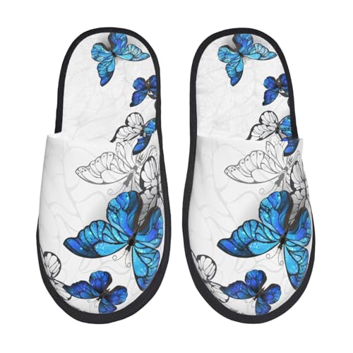 Kuilepa Blue Flying Butterflies Print Damen Hausschuhe Fuzzy Slip On Indoor Outdoor Winter Haus Hausschuhe von Kuilepa