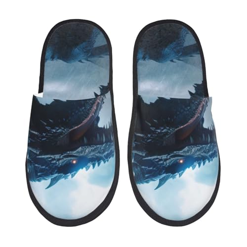Kuilepa Blue Thunder Storm Dragon Print Damen Hausschuhe Fuzzy Slip On Indoor Outdoor Winter Haus Hausschuhe, Schwarz, 6-8.5 Women/6-8 Men von Kuilepa