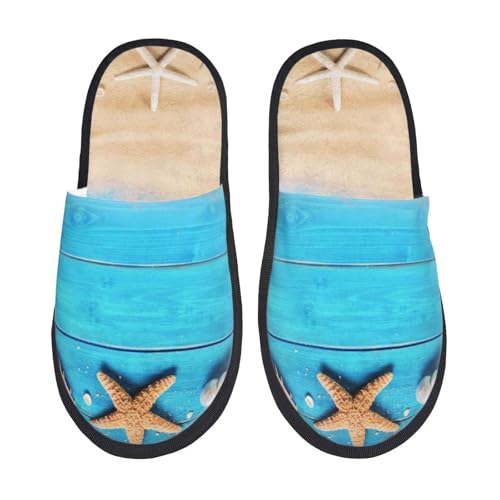 Kuilepa Boards And Beach Print Damen Hausschuhe Fuzzy Slip On Indoor Outdoor Winter Haus Hausschuhe, Schwarz, 6-8.5 Women/6-8 Men von Kuilepa