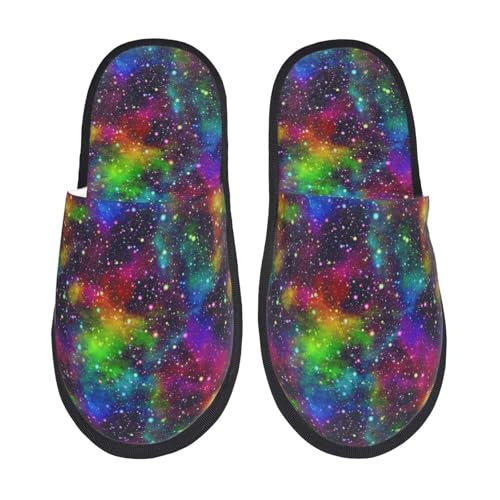 Kuilepa Bright Universe Damen-Hausschuhe, flauschig, für drinnen und draußen, Schwarz, 6-8.5 Women/6-8 Men von Kuilepa