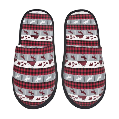 Kuilepa Buffalo Plaid Forest Print Damen Hausschuhe Fuzzy Slip On Indoor Outdoor Winter Haus Hausschuhe von Kuilepa
