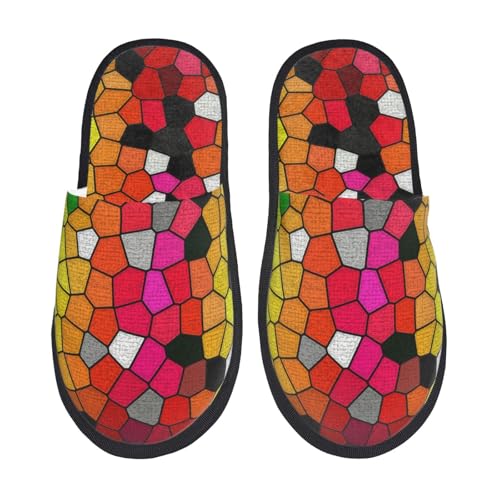 Kuilepa Bunte Batik-Buntglas-Druck, flauschige Slipper, für drinnen und draußen, Winterhausschuhe, Schwarz, 6-8.5 Women/6-8 Men von Kuilepa