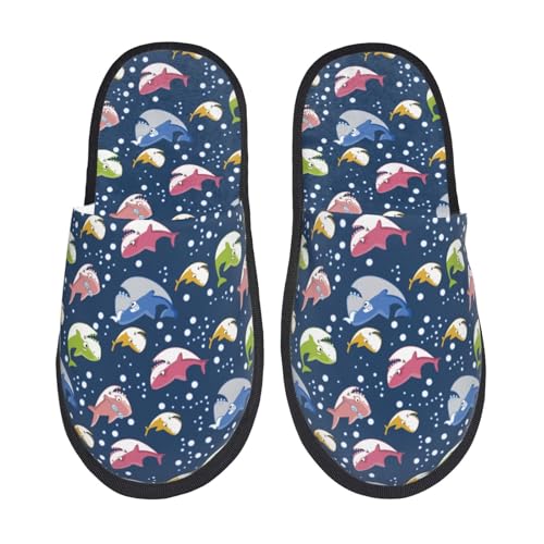 Kuilepa Bunte Cartoon-Haifisch-Druck, flauschige Hausschuhe für drinnen und draußen, für den Winter, Schwarz, 6-8.5 Women/6-8 Men von Kuilepa