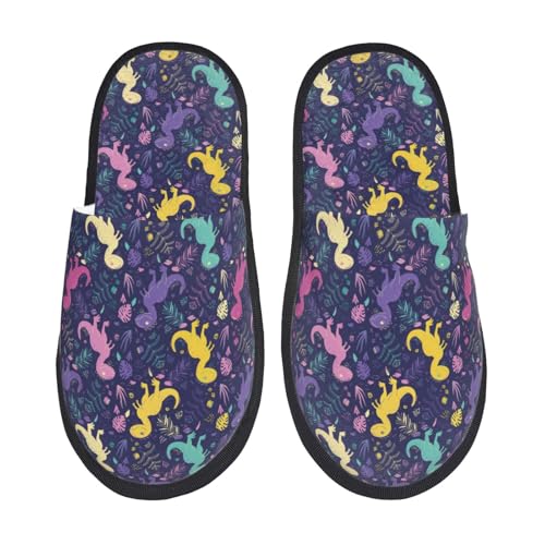 Kuilepa Bunte Dinosaurier-Druck, flauschige Schlupfschuhe, für drinnen und draußen, Winterhausschuhe, Schwarz, 6-8.5 Women/6-8 Men von Kuilepa