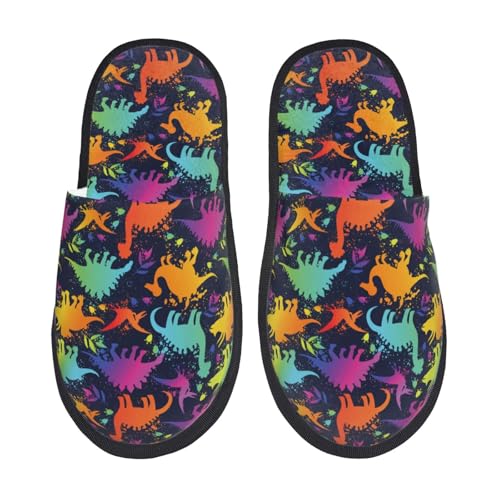 Kuilepa Bunte Dinosaurier-Druck, flauschige Schlupfschuhe, für drinnen und draußen, Winterhausschuhe von Kuilepa