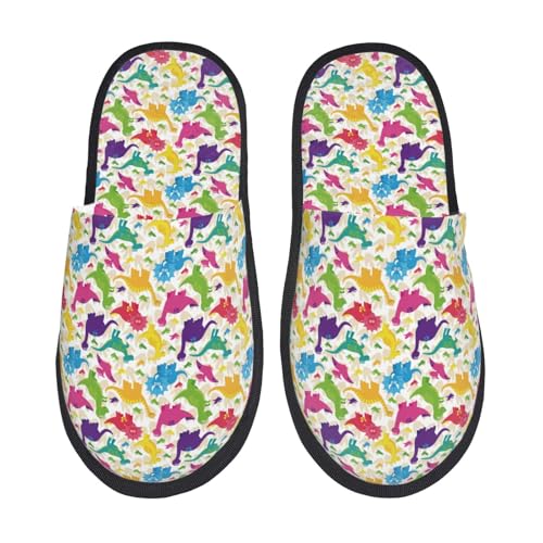 Kuilepa Bunte Dinosaurier-Druck, flauschige Schlupfschuhe, für drinnen und draußen, Winterhausschuhe von Kuilepa