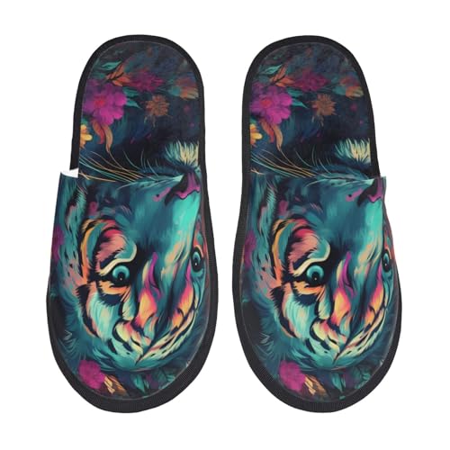 Kuilepa Bunte Hausschuhe für Damen, mit Tiger-Druck, flauschig, für drinnen und draußen, Winter, Schwarz, 6-8.5 Women/6-8 Men von Kuilepa