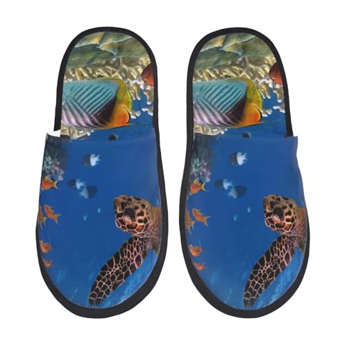 Kuilepa Bunte Hausschuhe mit Korallenriff-Druck, flauschig, für drinnen und draußen, Winterhausschuhe, Schwarz, 6-8.5 Women/6-8 Men von Kuilepa