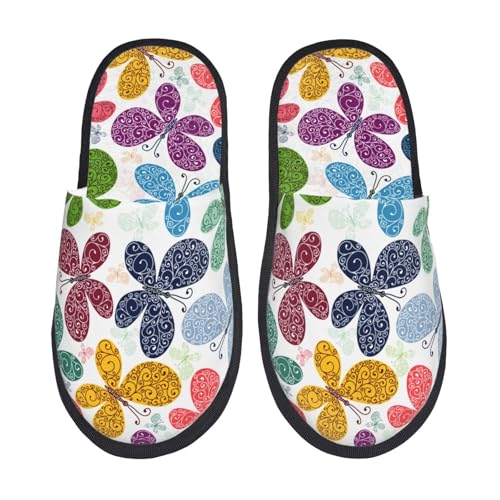 Kuilepa Bunte Hausschuhe mit Schmetterlings-Aufdruck, flauschig, für drinnen und draußen, Winter von Kuilepa