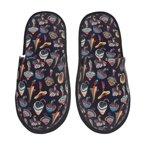 Kuilepa Bunte Pilze im Kritzelei-Stil für Damen, flauschige Slipper, für drinnen und draußen, Winterhausschuhe, Schwarz, 6-8.5 Women/6-8 Men von Kuilepa