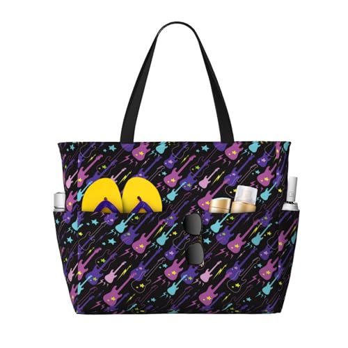 Kuilepa Bunte Tasche mit Gitarren-Aufdruck, für Damen, große Sporttasche, Handgepäcktasche für Wochenendreisen, wasserdicht von Kuilepa