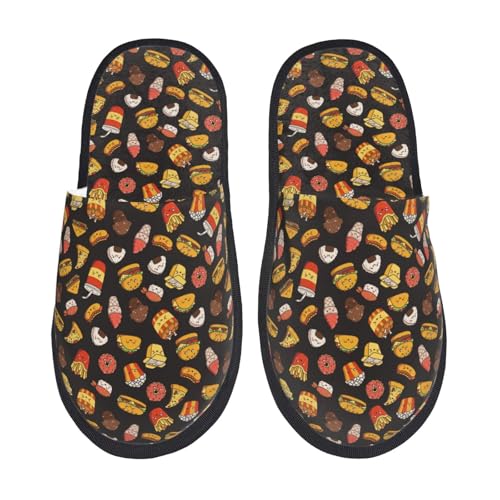 Kuilepa Burger Fries Print Damen Hausschuhe Fuzzy Slip On Indoor Outdoor Winter Haus Hausschuhe, Schwarz, 6-8.5 Women/6-8 Men von Kuilepa