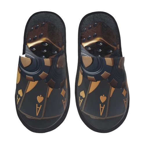 Kuilepa Casino Cards Poker Print Damen Hausschuhe Fuzzy Slip On Indoor Outdoor Winter Haus Hausschuhe, Schwarz, 6-8.5 Women/6-8 Men von Kuilepa