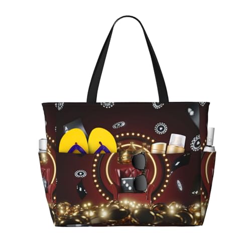 Kuilepa Casino King And Playing Cards Print Beach Pool Bags Tote For Women Ladies Large Gym Tote Carry On Bag For Weekender Travel Waterproof von Kuilepa