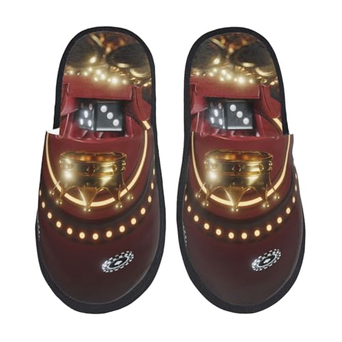 Kuilepa Casino King And Playing Cards Print Damen Hausschuhe Fuzzy Slip On Indoor Outdoor Winter Haus Hausschuhe, Schwarz, 6-8.5 Women/6-8 Men von Kuilepa
