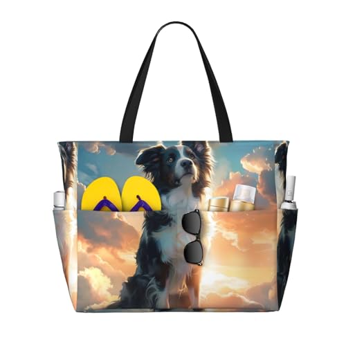 Kuilepa Cloud Border Collie-Aufdruck, Strand-/Pool-Tasche, Tragetasche für Damen, große Sporttasche, Handgepäcktasche für Wochenendreisen, wasserdicht, Schwarz, Einheitsgröße von Kuilepa