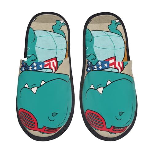 Kuilepa Cool Dino Playing Skateboard Print Damen Fuzzy Slip On Indoor Outdoor Winter Haus Hausschuhe, Schwarz, 6-8.5 Women/6-8 Men von Kuilepa