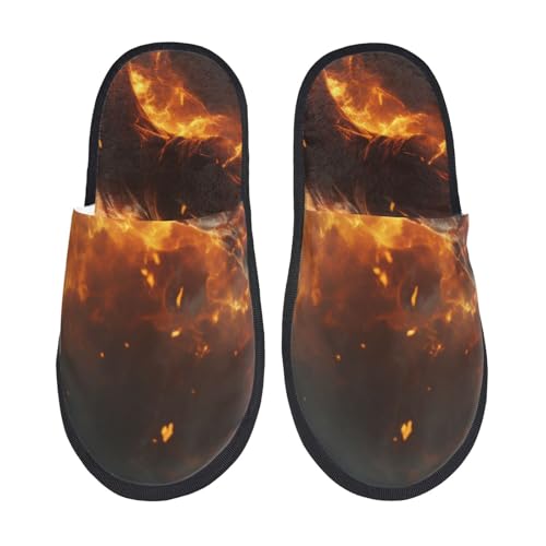 Kuilepa Cool Fire Man Print Damen Hausschuhe Fuzzy Slip On Indoor Outdoor Winter Haus Hausschuhe, Schwarz, 6-8.5 Women/6-8 Men von Kuilepa