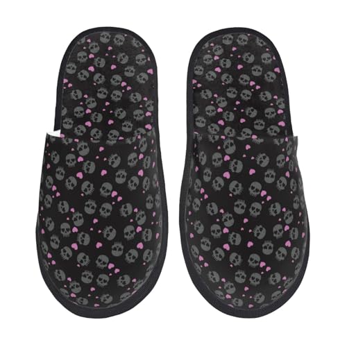 Kuilepa Cool Skull Love Print Damen Hausschuhe Fuzzy Slip On Indoor Outdoor Winter Haus Hausschuhe, Schwarz, 6-8.5 Women/6-8 Men von Kuilepa
