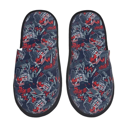Kuilepa Coole rote Damen-Slipper, Offroad-Fahrzeug-Druck, für drinnen und draußen, Winterhausschuhe, Schwarz, 6-8.5 Women/6-8 Men von Kuilepa