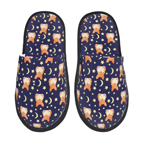 Kuilepa Corgi Damen-Slipper mit Monden und Sternen, flauschig, für drinnen und draußen, Winterhausschuhe, Schwarz, 6-8.5 Women/6-8 Men von Kuilepa