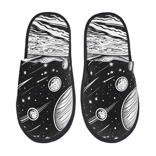 Kuilepa Cosmic Landscape Himmlischer Kunstdruck, flauschiger Slipper, für drinnen und draußen, Winterhausschuhe, Schwarz, 6-8.5 Women/6-8 Men von Kuilepa