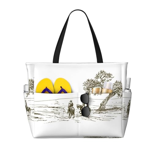 Kuilepa Cowboys Reiten eines Pferdes in der Nähe eines Baumes, Strand-/Pool-Tasche, Tragetasche für Damen, große Sporttasche, Handgepäcktasche für Wochenendreisen, wasserdicht von Kuilepa