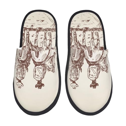 Kuilepa Cowboys Reitpferde Print Damen flauschige Schlupfschuhe Indoor Outdoor Winter Hausschuhe von Kuilepa