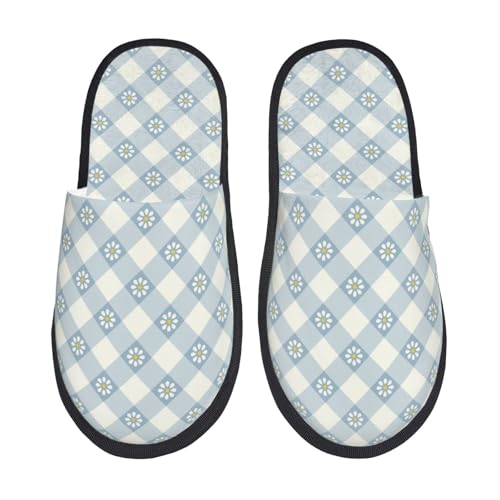 Kuilepa Daisy Plaid Blue Print Damen Hausschuhe Fuzzy Slip On Indoor Outdoor Winter Haus Hausschuhe von Kuilepa