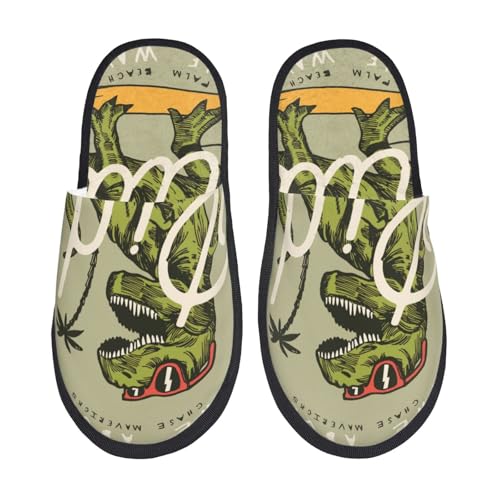 Kuilepa Damen-Hausschuhe, Dinosaurier-Druck, flauschig, für drinnen und draußen, Winter, Schwarz, 6-8.5 Women/6-8 Men von Kuilepa