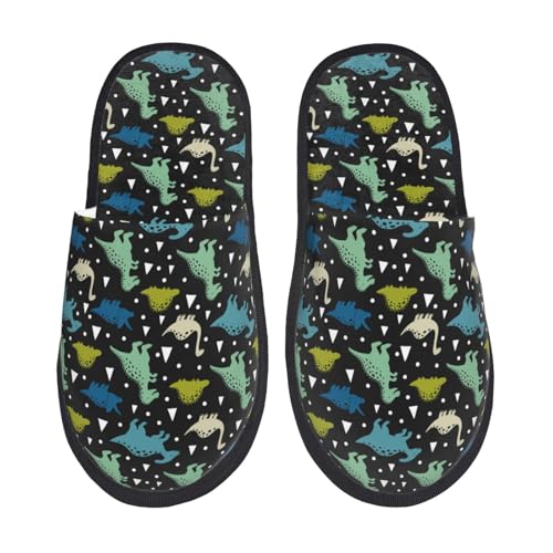 Kuilepa Damen-Hausschuhe, Dinosaurier-Druck, flauschig, für drinnen und draußen, Winter, Schwarz, 6-8.5 Women/6-8 Men von Kuilepa