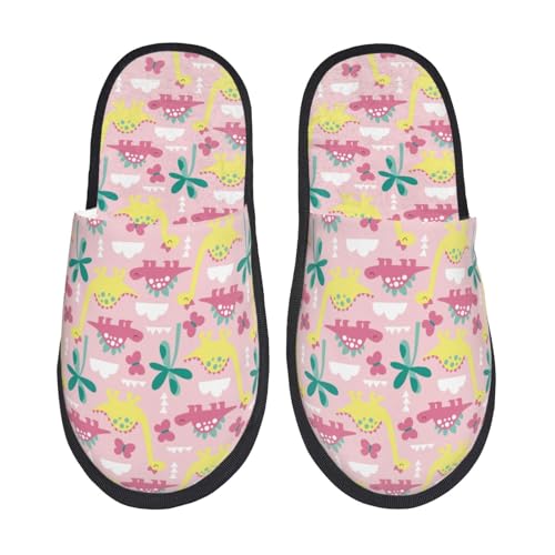 Kuilepa Damen-Hausschuhe, Dinosaurier-Druck, flauschig, für drinnen und draußen, Winter, Schwarz, 6-8.5 Women/6-8 Men von Kuilepa