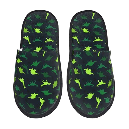 Kuilepa Damen-Hausschuhe, Dinosaurier-Druck, flauschig, für drinnen und draußen, Winter, Schwarz, 6-8.5 Women/6-8 Men von Kuilepa
