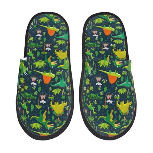 Kuilepa Damen-Hausschuhe, Dinosaurier-Druck, flauschig, für drinnen und draußen, Winter, Schwarz, 6-8.5 Women/6-8 Men von Kuilepa