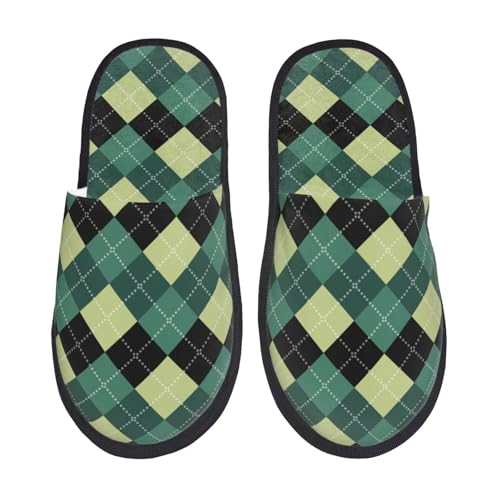 Kuilepa Damen-Hausschuhe, Motiv: grüne Quadrate, flauschig, für drinnen und draußen, Winterhausschuhe von Kuilepa