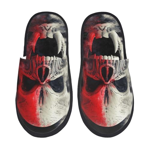 Kuilepa Damen-Hausschuhe, Motiv: schreiender Dämon, Totenkopf-Aufdruck, für drinnen und draußen, Rot und Weiß, Schwarz, 6-8.5 Women/6-8 Men von Kuilepa