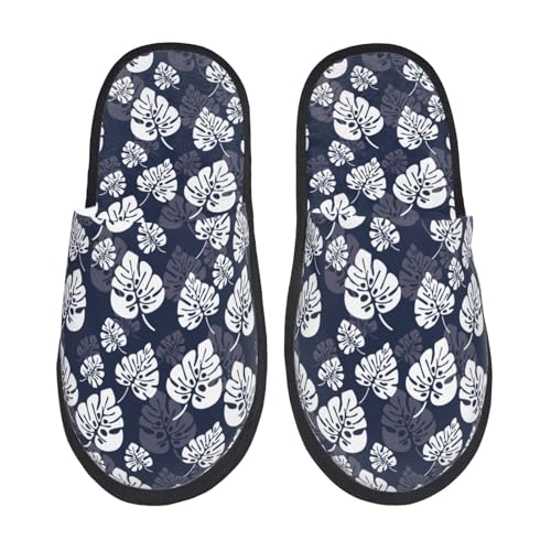 Kuilepa Damen-Hausschuhe, Motiv: weiße Blätter, flauschig, für drinnen und draußen, Winter, Schwarz, 6-8.5 Women/6-8 Men von Kuilepa