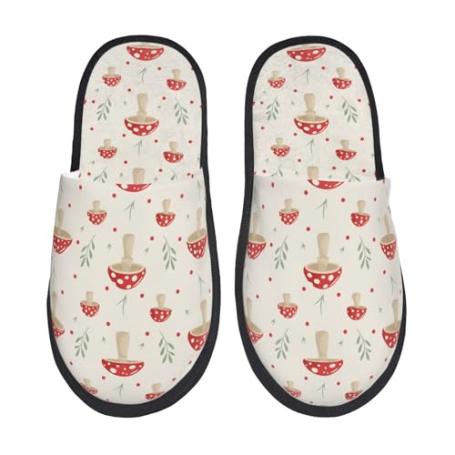 Kuilepa Damen-Hausschuhe, Pilzdruck, flauschig, für drinnen und draußen, Winter, Schwarz, 6-8.5 Women/6-8 Men von Kuilepa