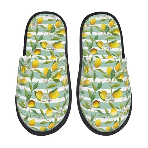 Kuilepa Damen-Hausschuhe, Zitronenmuster, flauschig, für drinnen und draußen, Winter, Schwarz, 6-8.5 Women/6-8 Men von Kuilepa