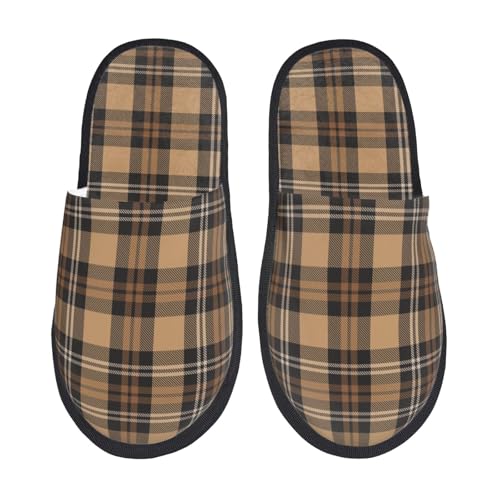 Kuilepa Damen-Hausschuhe, flauschig, für drinnen und draußen, Khaki mit Karomuster, Schwarz, 6-8.5 Women/6-8 Men von Kuilepa