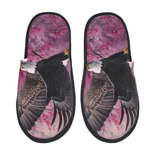 Kuilepa Damen Hausschuhe mit Adlermuster und Blumendruck, flauschig, für drinnen und draußen, Winter, Schwarz, 6-8.5 Women/6-8 Men von Kuilepa