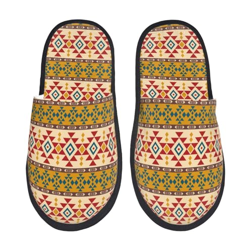 Kuilepa Damen Hausschuhe mit Aztekenmuster, flauschig, für drinnen und draußen, Winter, Schwarz, 6-8.5 Women/6-8 Men von Kuilepa