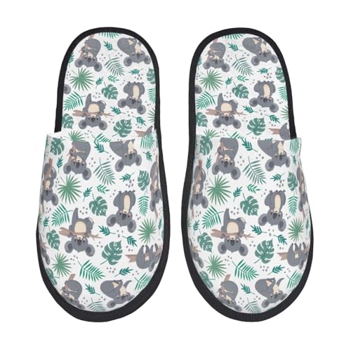 Kuilepa Damen Hausschuhe mit Bären- und tropischem Blättermuster, flauschig, für drinnen und draußen, Winter, Schwarz, 6-8.5 Women/6-8 Men von Kuilepa