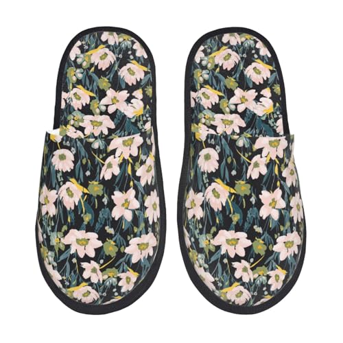 Kuilepa Damen-Hausschuhe mit Blumendruck, flauschig, für drinnen und draußen, Schwarz, 6-8.5 Women/6-8 Men von Kuilepa
