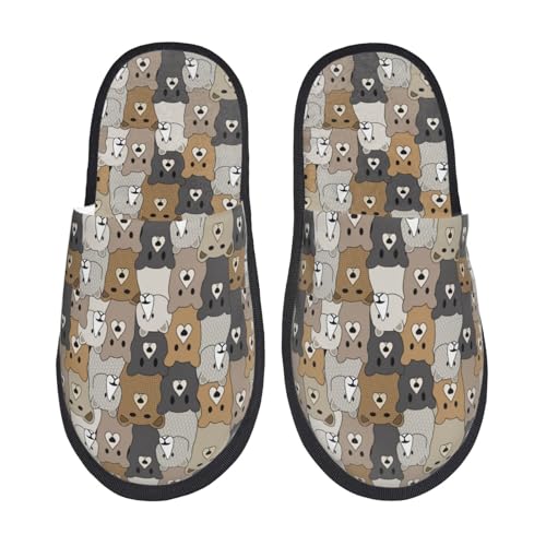 Kuilepa Damen Hausschuhe mit Cartoon-Bär-Aufdruck, flauschig, für drinnen und draußen, Winter, Schwarz, 6-8.5 Women/6-8 Men von Kuilepa