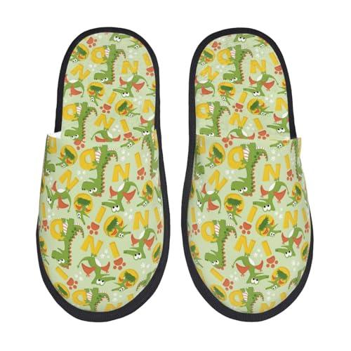 Kuilepa Damen-Hausschuhe mit Cartoon-Dinosaurier-Aufdruck, flauschig, für drinnen und draußen, Winter, Schwarz, 6-8.5 Women/6-8 Men von Kuilepa