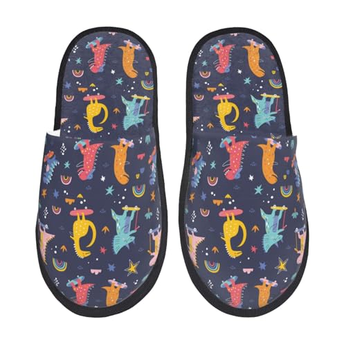 Kuilepa Damen-Hausschuhe mit Cartoon-Dinosaurier-Aufdruck, flauschig, für drinnen und draußen, Winter, Schwarz, 6-8.5 Women/6-8 Men von Kuilepa