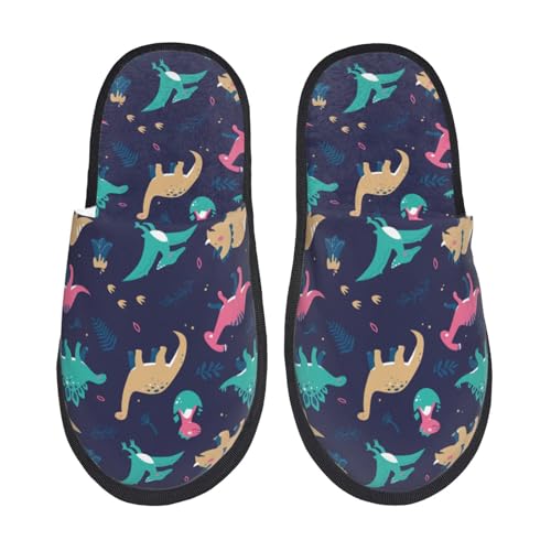 Kuilepa Damen-Hausschuhe mit Cartoon-Dinosaurier-Aufdruck, flauschig, für drinnen und draußen, Winter, Schwarz, 6-8.5 Women/6-8 Men von Kuilepa