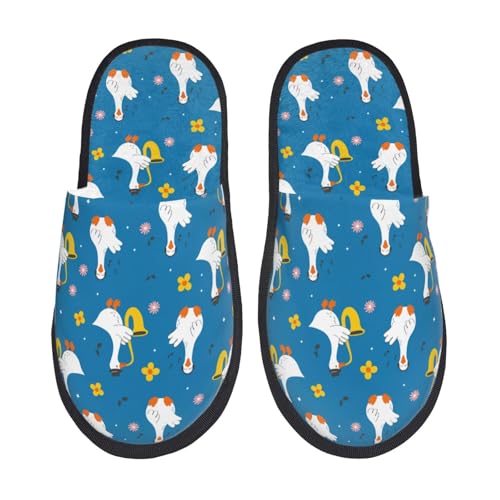 Kuilepa Damen-Hausschuhe mit Cartoon-Gänsedruck, flauschig, für drinnen und draußen, Winter, Schwarz, 6-8.5 Women/6-8 Men von Kuilepa